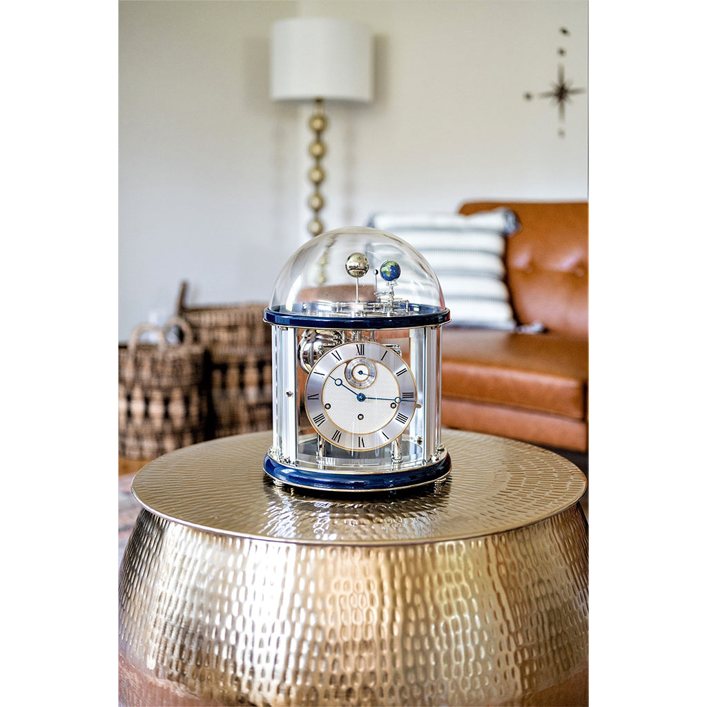 Hermle Tellurium Mantel Clock in Blue/Nickel | Premier Clocks