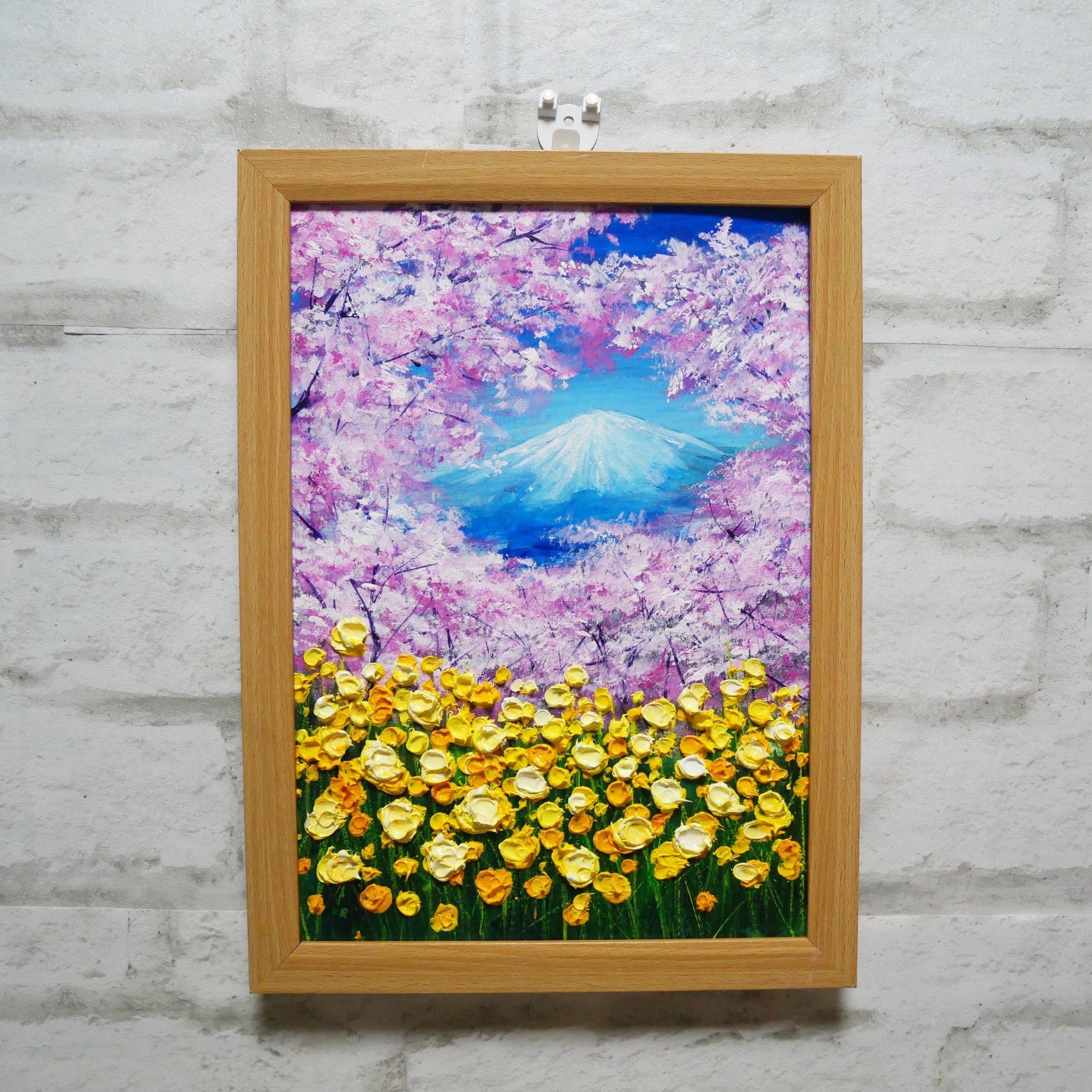 油絵 油彩 油彩画 絵 絵画 【桜と富士山と菜の花】 | HIROSHI1990