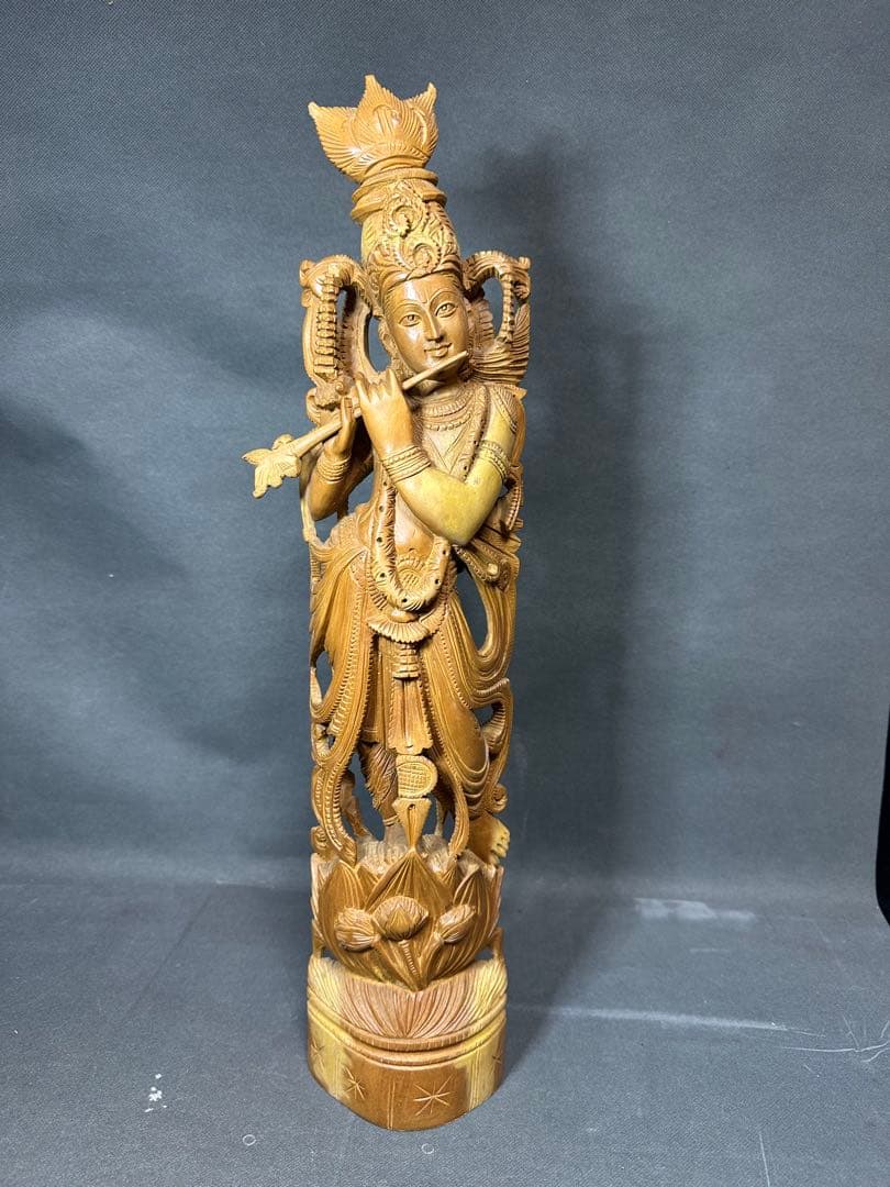 インド　白檀　木彫り　弁財天　仏教美術　仏像 骨董 木像　木製　仏教　密教 真言宗 仏像 大日如来 インド白檀 木彫 金泥書 不動明王 弘法大師 3体