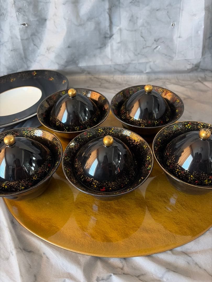 【有田焼】金彩蓋付黒小鉢　5セット M.STYLE（エムスタイル） 和食器 食器 有田焼 鉢 小鉢 豆鉢 珍味入れ